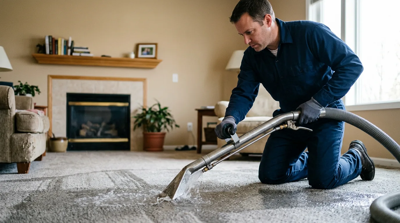 Water damage restoration technician working near Stanwood, MI